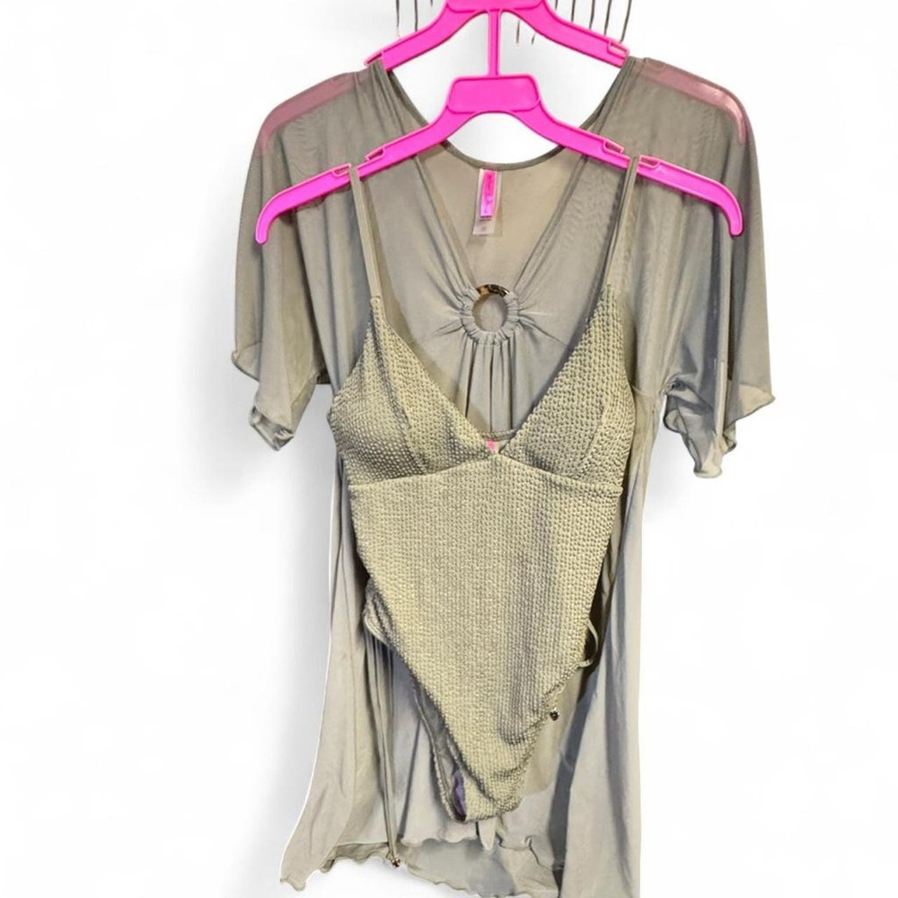 BETSEY JOHNSON NWT One Piece Swimsuit with Mesh Cover Up in Olive
